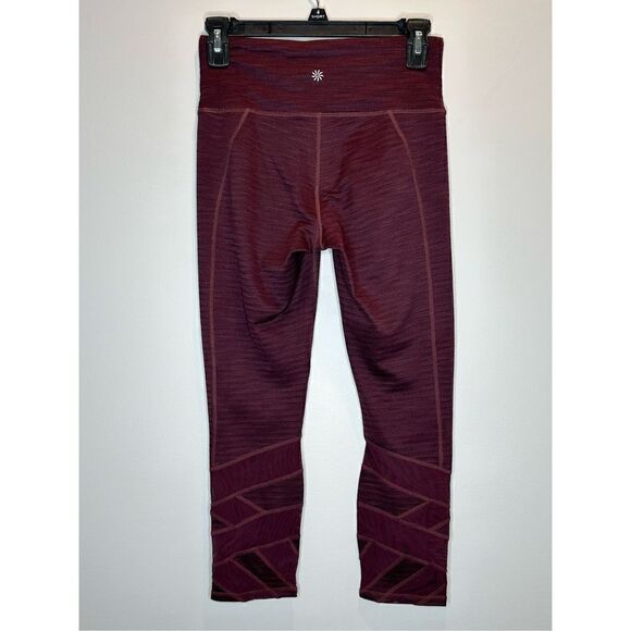 Athleta High Rise Mantra Burgundy Mesh Bottom Leggings Size XS - Picture 6 of 9